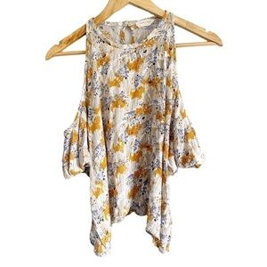 Sophie Rue 100% Rayon Floral Cold Shoulder Crop Top Size L